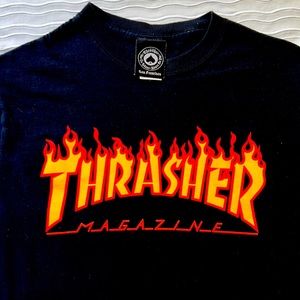 THRASHER FLAME TEE - Black - Small